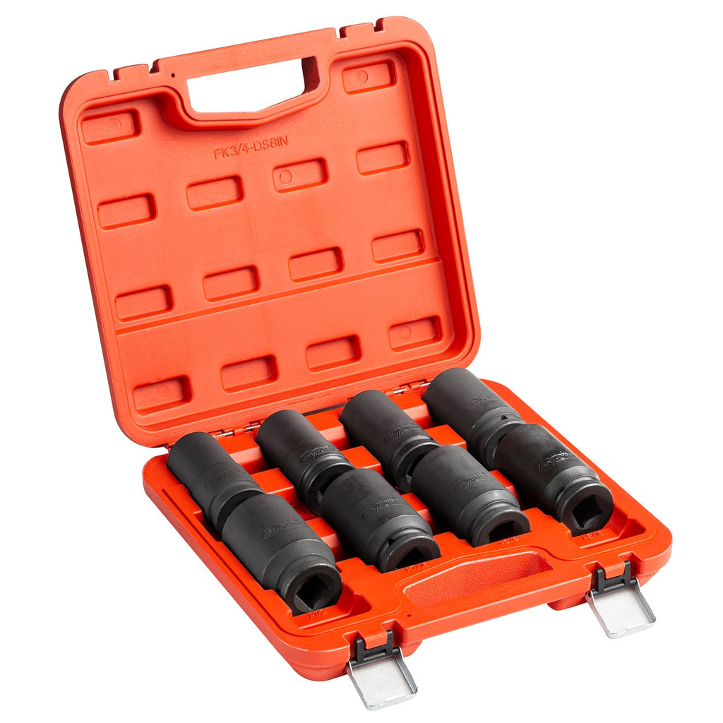 Jeu de 8 douilles à chocs profondes Jetech 3/4" - Dimensions en pouces