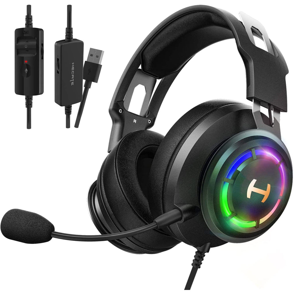 Casque Gaming PC Edifier G35 Qualité Sonore Haute Résolution Casque Circum-auriculaire USB avec Son Surround 7.1, Haut-Parleur Hybride de 50mm, Micro Antibruit ENC, Lumière RGB 16.8m pour PC PS4 Mac Ordinateur Portable de Bureau