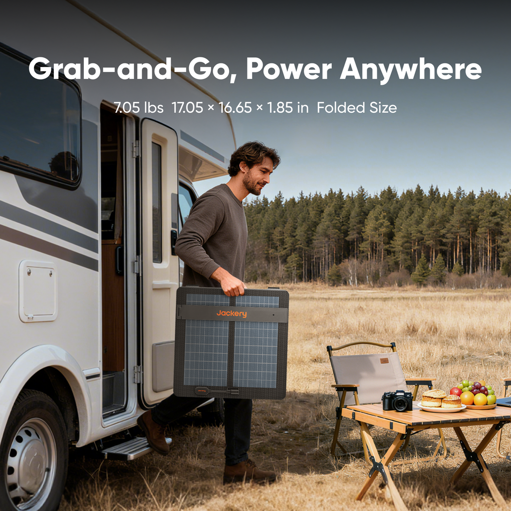 Panneau solaire pliable Jackery SolarSaga 100 Air ETFE, chargeur solaire portable 100W avec cellules monocristallines à haut rendement, design ultra-fin et léger, étanche IP67 pour stations d'énergie Explorer, camping hors réseau et vie en van