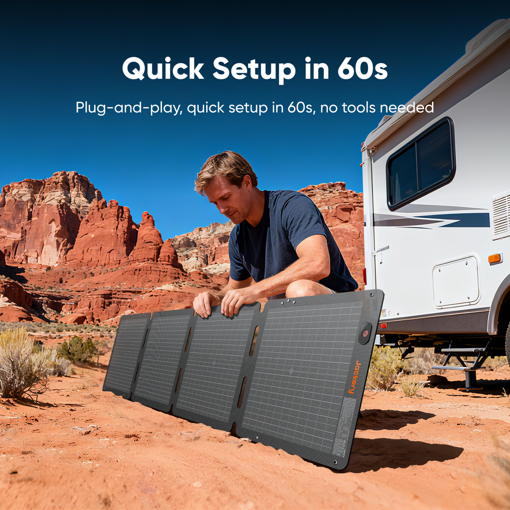 Panneau solaire pliable Jackery SolarSaga 100 Air ETFE, chargeur solaire portable 100W avec cellules monocristallines à haut rendement, design ultra-fin et léger, étanche IP67 pour stations d'énergie Explorer, camping hors réseau et vie en van