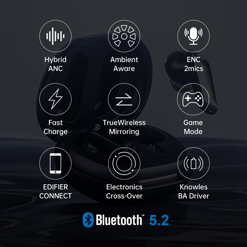 Écouteurs intra-auriculaires sans fil Edifier NeoBuds S avec annulation de bruit, commande tactile Bluetooth 5.2 avec étui de recharge sans fil, écouteurs stéréo sans fil IP54 avec suppression du bruit ambiant pour le sport