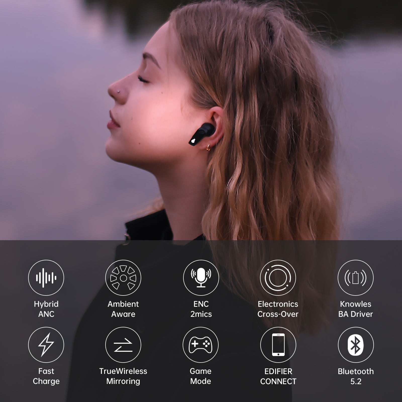 Edifier NeoBuds S True Wireless Noise Cancellation In-Ear Earbuds, Touch Control Bluetooth 5.2 Headphones with Wireless Charging Case, IP54 Wireless Stereo Earphones with ENC Clear Calls for Sport