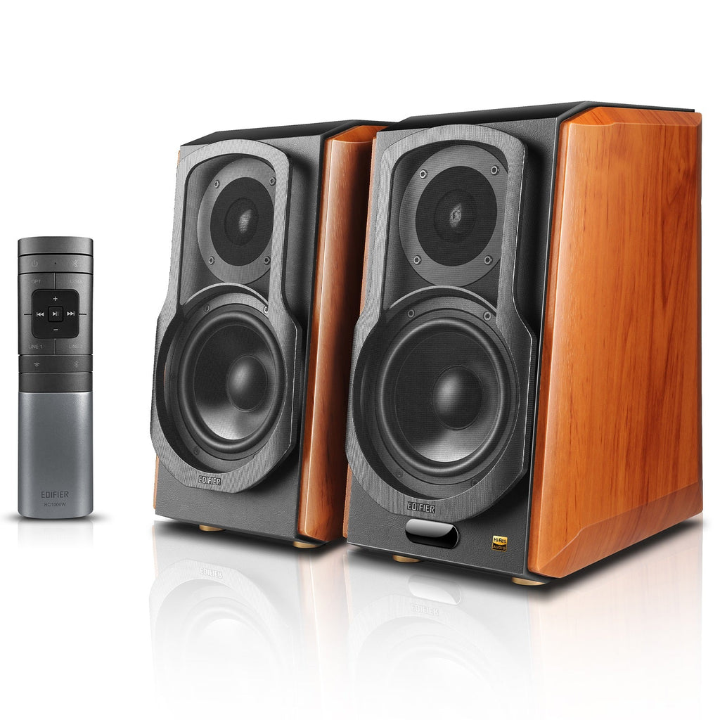 Haut-parleurs d'étagère actifs Edifier WiFi remis à neuf certifiés 2.0, haut-parleur Hi-Fi sans fil, fonctionne avec Alexa, prend en charge AirPlay 2, Spotify Connect, système audio 120W RMS avec Bluetooth/Optique/RCA x 2/Coaxial - S1000W - Paire
