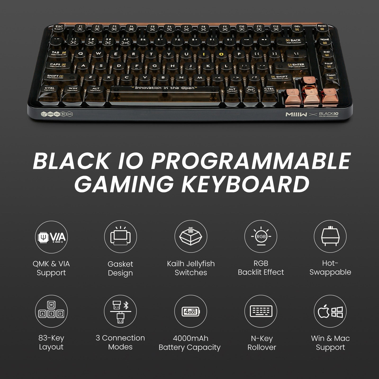 XIAOMI BLACK IO 83 Keys Custom Mechanical Gaming Keyboard