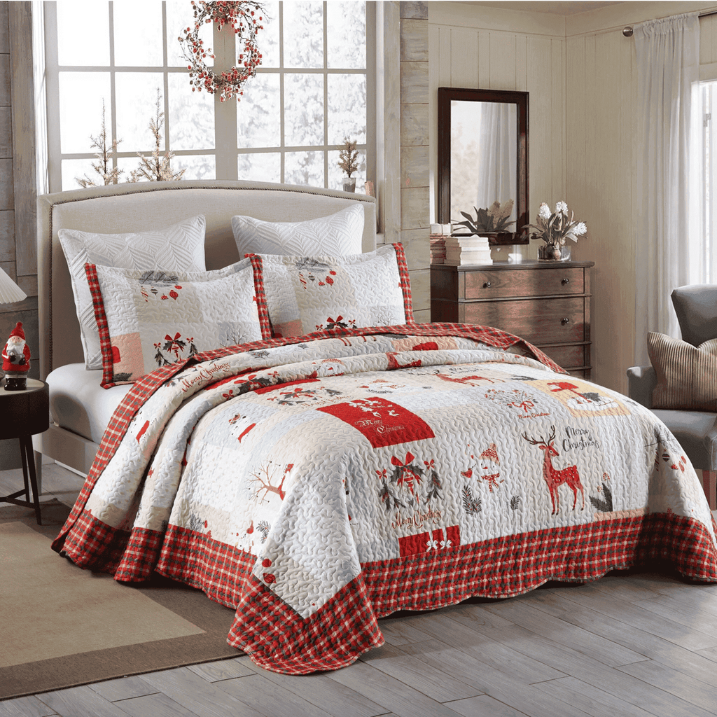 Marcielo Couette de Noël - Boîte aux lettres, Cerf, Bonhomme de neige Motif Literie de Vacances Ensemble de Literie (1 Couette 2 Taies d'oreiller) - B023