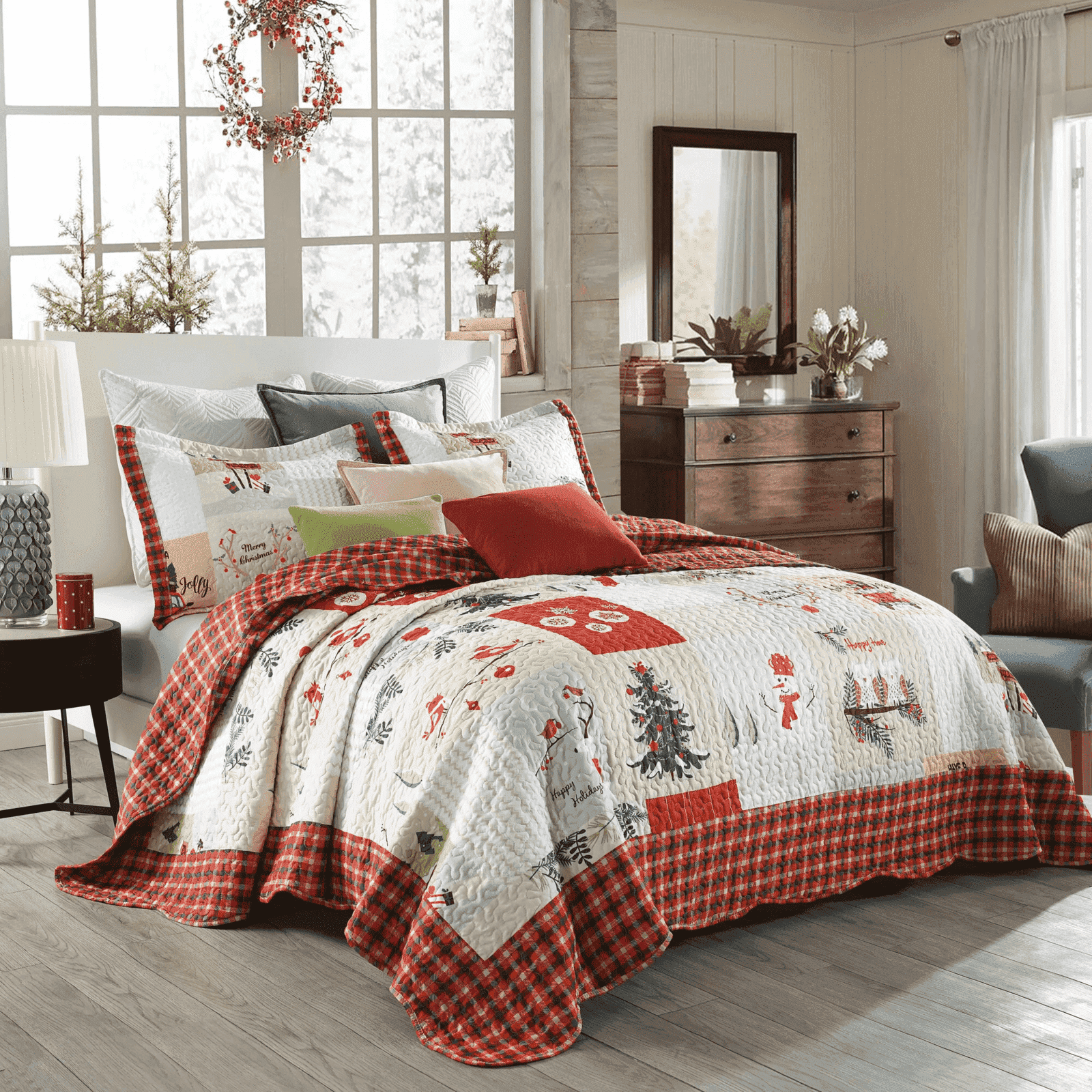 Marcielo Christmas Quilt Set Bedspread Set b022
