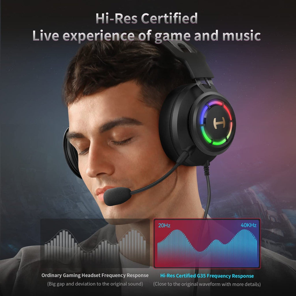 Casque Gaming PC Edifier G35 Qualité Sonore Haute Résolution Casque Circum-auriculaire USB avec Son Surround 7.1, Haut-Parleur Hybride de 50mm, Micro Antibruit ENC, Lumière RGB 16.8m pour PC PS4 Mac Ordinateur Portable de Bureau