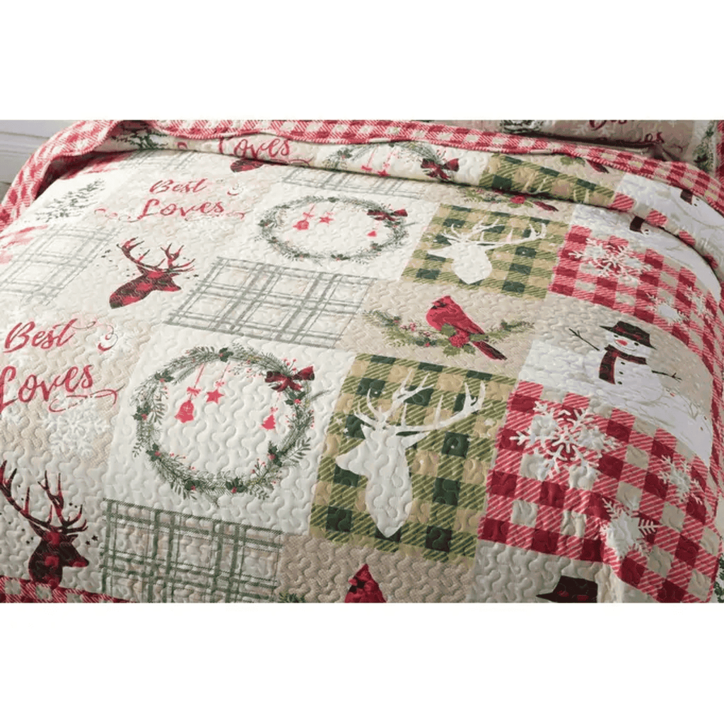Ensemble de courtepointes de Noël Marcielo – Parure de lit de Noël avec arbre et élan (1 courtepointe, 2 taies d'oreiller) – B009