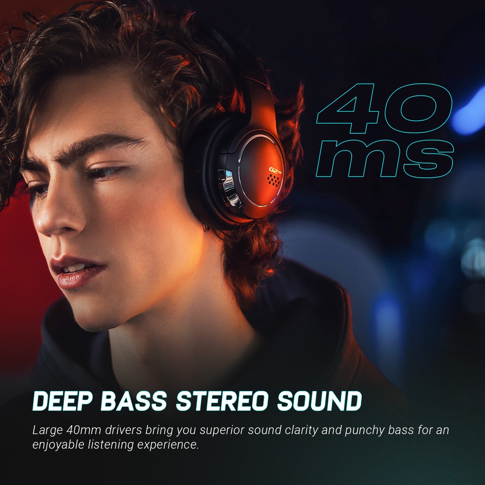 HECATE by Edifier G2BT Gaming Headset, Bluetooth 5.2 Wireless Headphones with 40mm Driver, Deep Bass Stereo Sound, Lightweight Noise Cancelling Over Ear Headphones with Soft Earmuffs, RGB Light