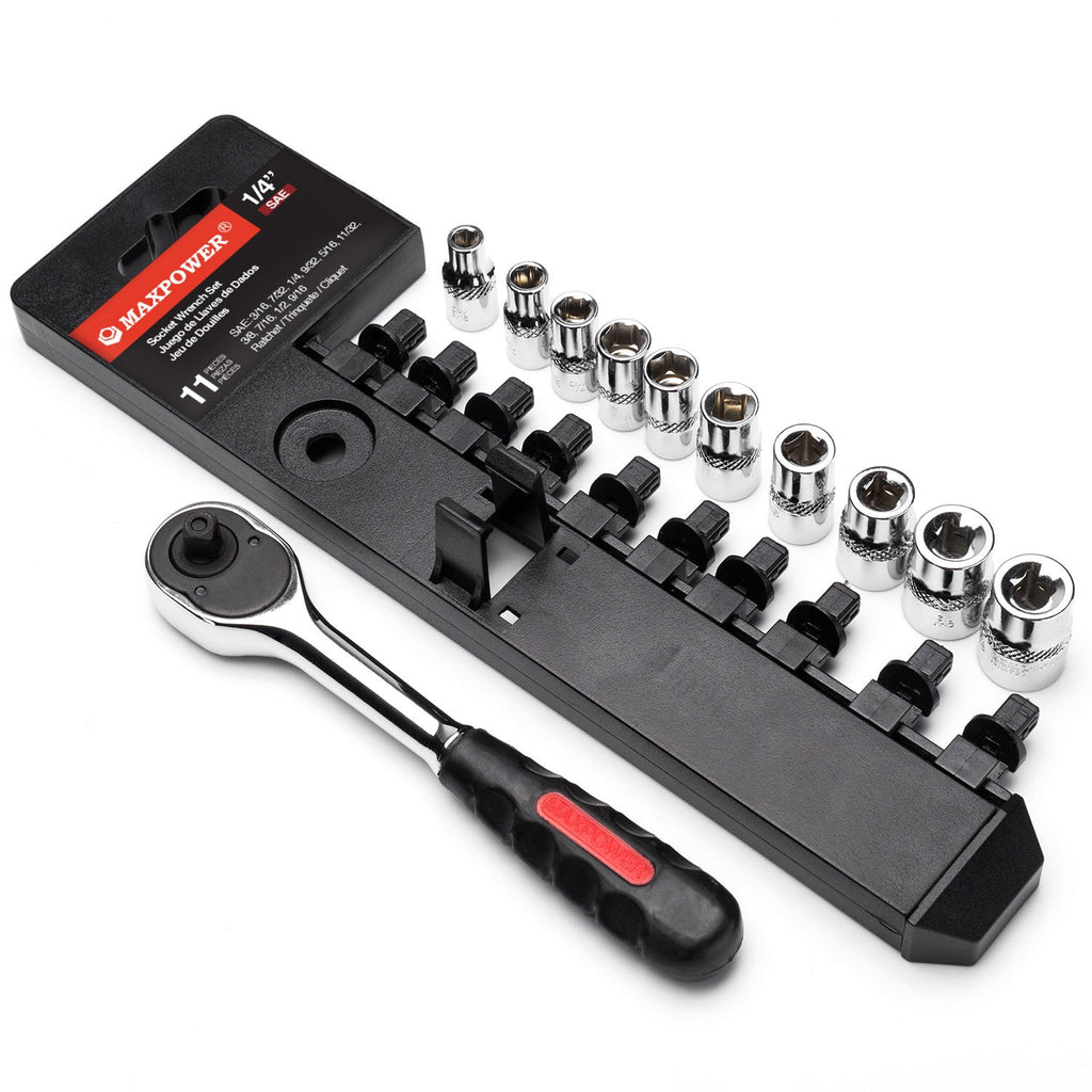 Jeu de clés à douille SAE 1/4" MAXPOWER de 11 pièces