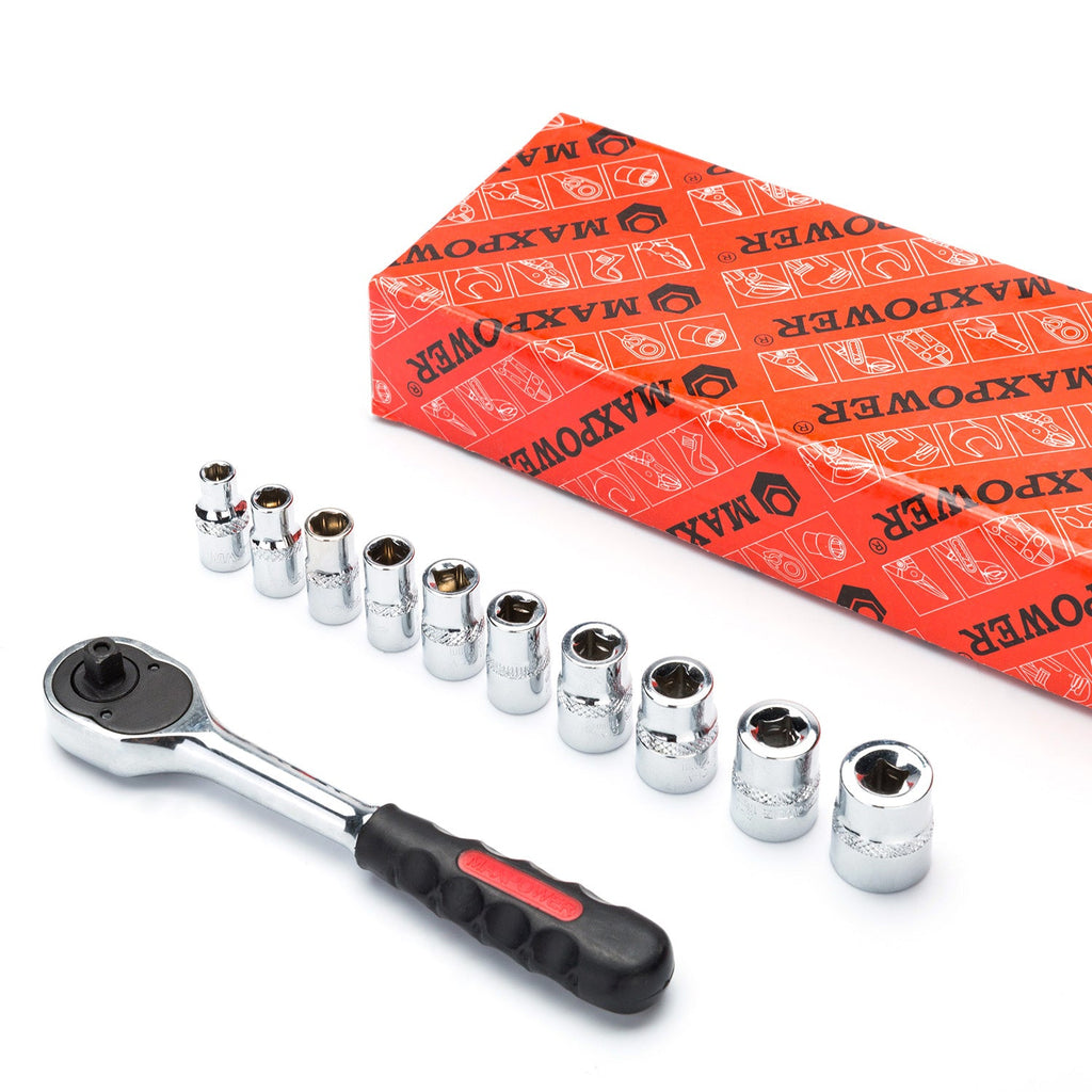 Jeu de clés à douilles métriques 1/4 pouce 11 pièces MAXPOWER