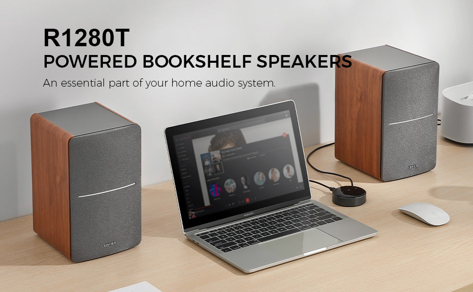 Haut-parleurs d'étagère amplifiés Edifier R1280T avec streamer audio Wi-Fi WiiM Mini