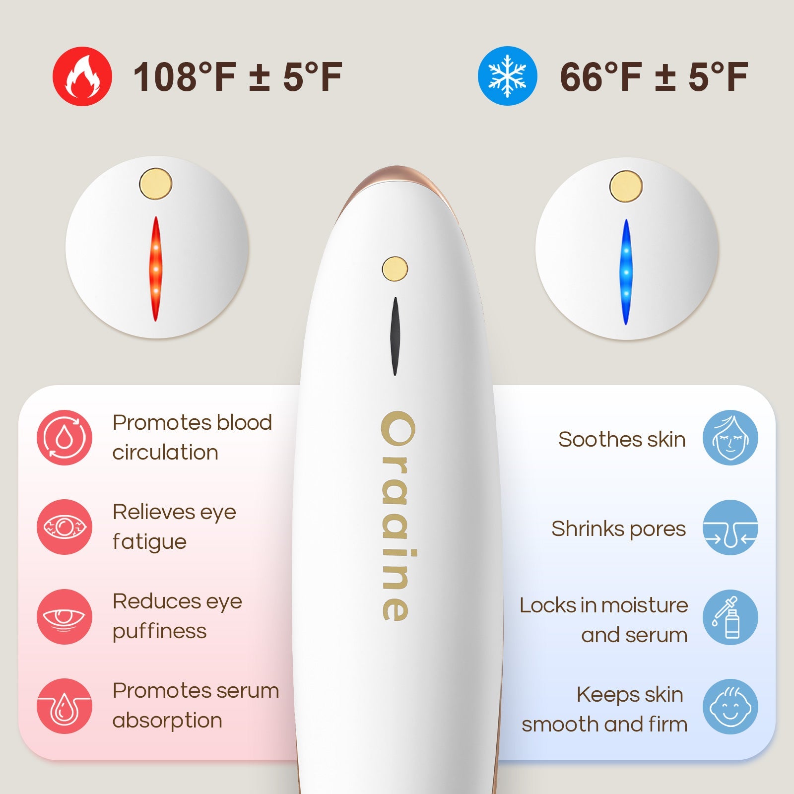Oraaine Eye Massager Wand with Heat & Cold, High Frequency Microcurrent - White
