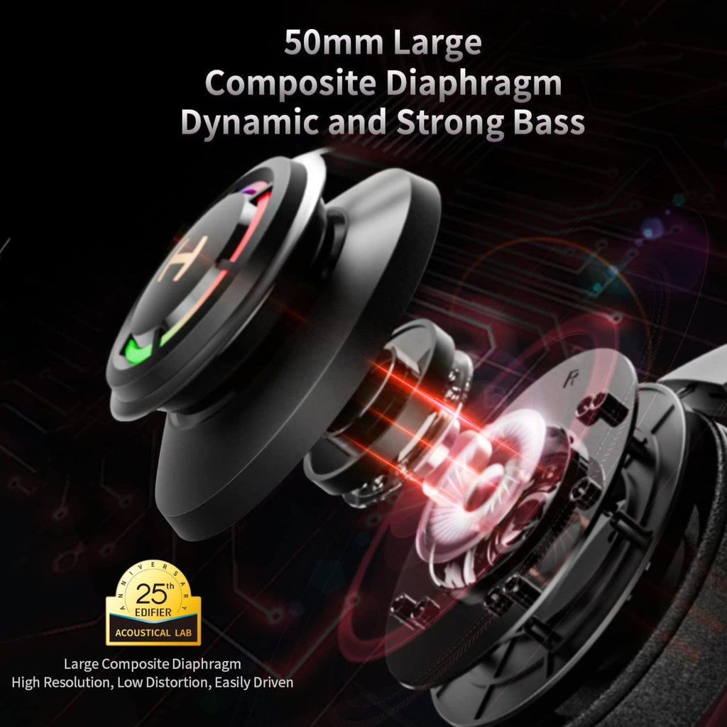 Casque Gaming PC Edifier G35 Qualité Sonore Haute Résolution Casque Circum-auriculaire USB avec Son Surround 7.1, Haut-Parleur Hybride de 50mm, Micro Antibruit ENC, Lumière RGB 16.8m pour PC PS4 Mac Ordinateur Portable de Bureau