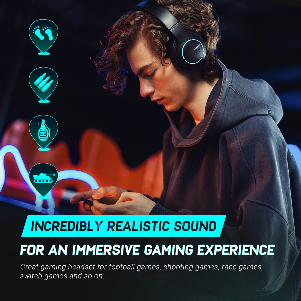 HECATE by Edifier G2BT Gaming Headset, Bluetooth 5.2 Wireless Headphones with 40mm Driver, Deep Bass Stereo Sound, Lightweight Noise Cancelling Over Ear Headphones with Soft Earmuffs, RGB Light
