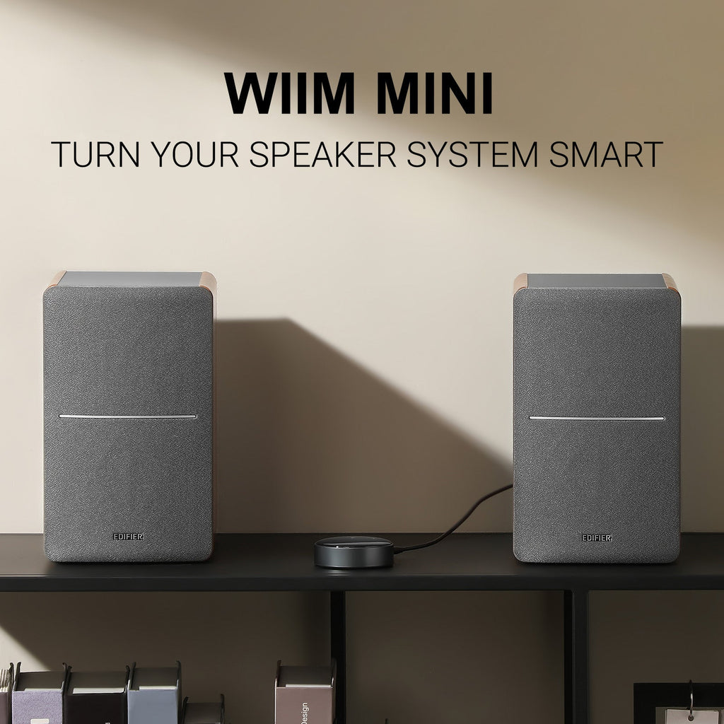 Haut-parleurs d'étagère amplifiés Edifier R1280T avec streamer audio Wi-Fi WiiM Mini