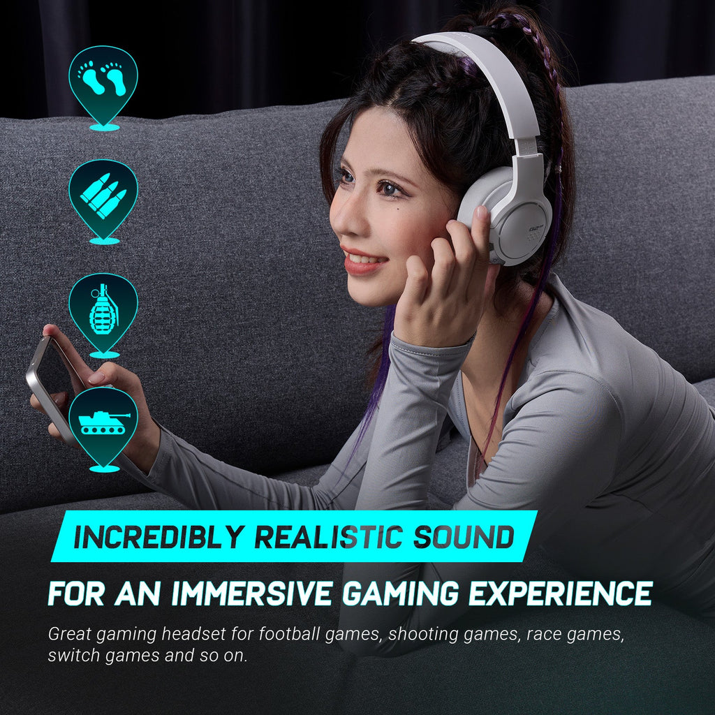 Casque de jeu HECATE by Edifier G2BT, Casque sans fil Bluetooth 5.2 avec haut-parleur de 40 mm, Son stéréo avec basses profondes, Casque supra-auriculaire léger à réduction de bruit avec coussinets doux, Lumière RVB