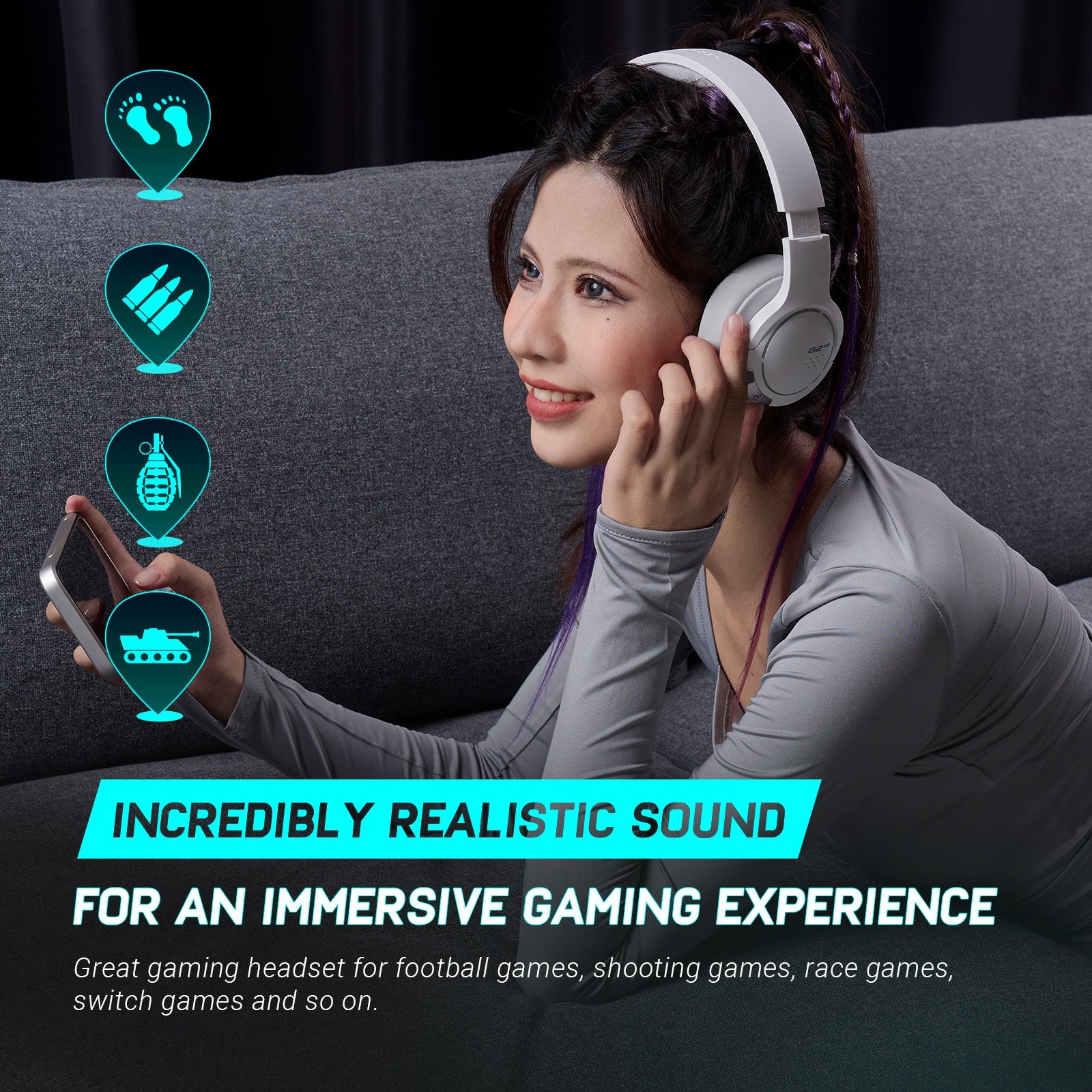 HECATE by Edifier G2BT Gaming Headset, Bluetooth 5.2 Wireless Headphones with 40mm Driver, Deep Bass Stereo Sound, Lightweight Noise Cancelling Over Ear Headphones with Soft Earmuffs, RGB Light