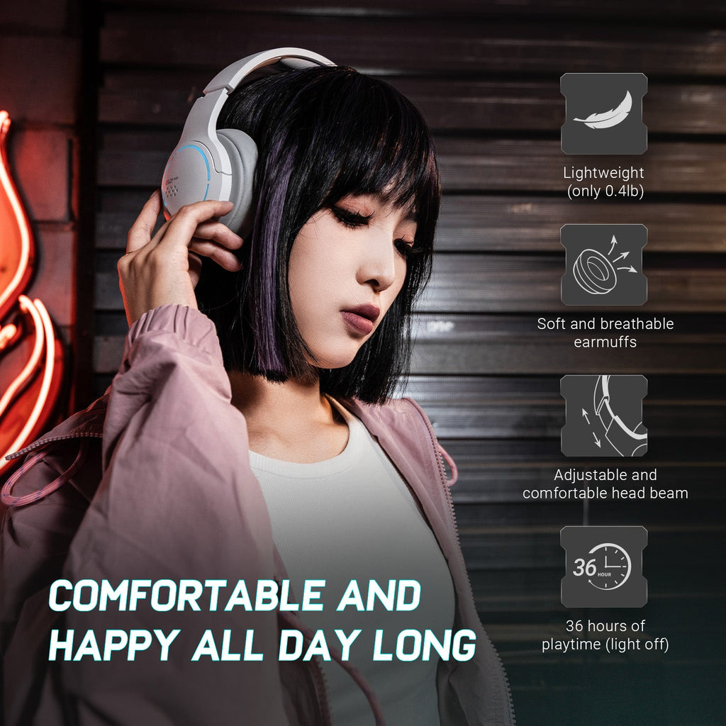 Casque de jeu HECATE by Edifier G2BT, Casque sans fil Bluetooth 5.2 avec haut-parleur de 40 mm, Son stéréo avec basses profondes, Casque supra-auriculaire léger à réduction de bruit avec coussinets doux, Lumière RVB