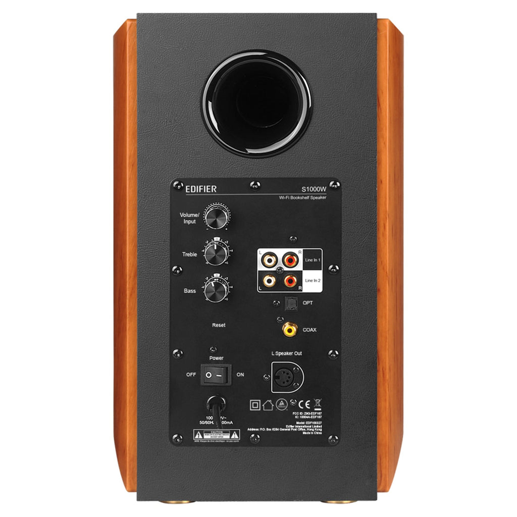 Haut-parleurs d'étagère actifs Edifier WiFi remis à neuf certifiés 2.0, haut-parleur Hi-Fi sans fil, fonctionne avec Alexa, prend en charge AirPlay 2, Spotify Connect, système audio 120W RMS avec Bluetooth/Optique/RCA x 2/Coaxial - S1000W - Paire
