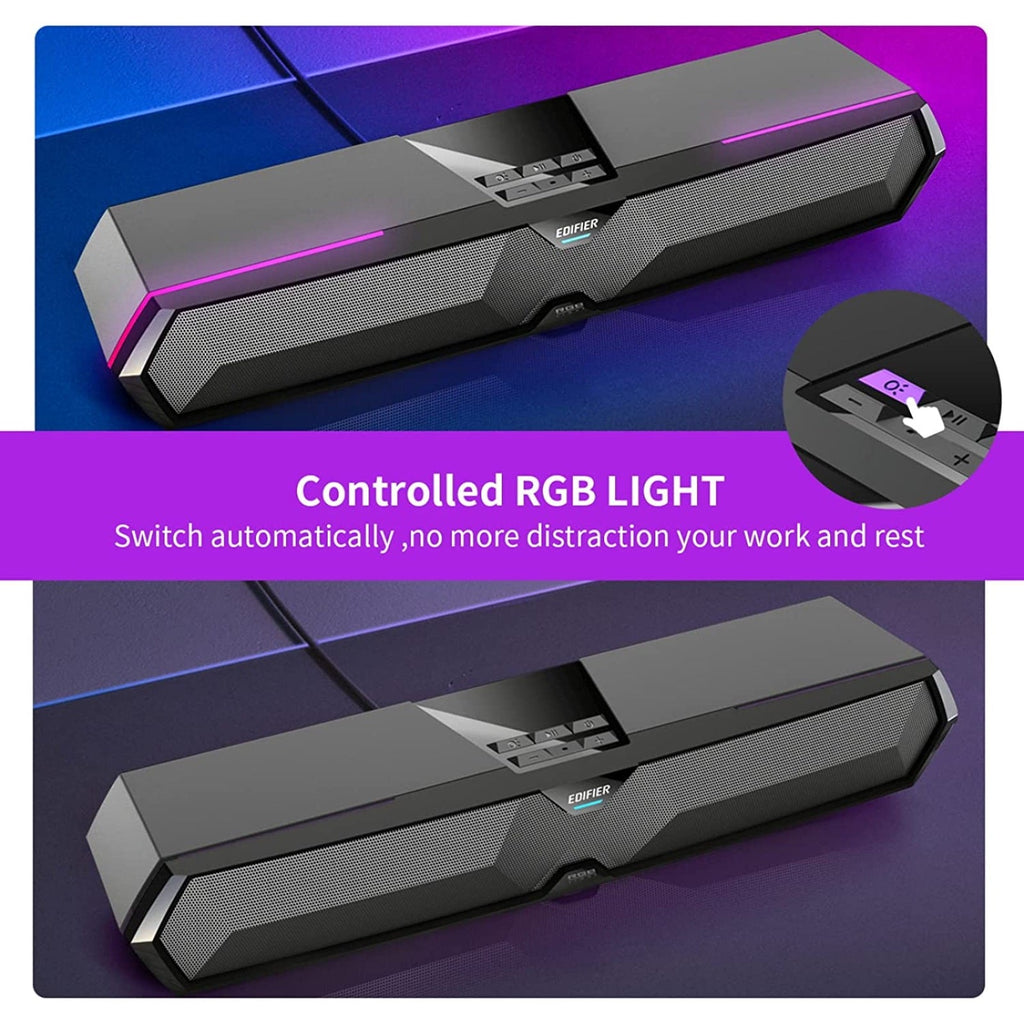 Barre de son pour ordinateur Edifier MG300 : Enceintes gaming PC RVB LED avec microphone – Enceintes alimentées pour ordinateur portable, connexion rapide Bluetooth 5.3 et adaptateur USB pour PC de jeu et ordinateurs de bureau