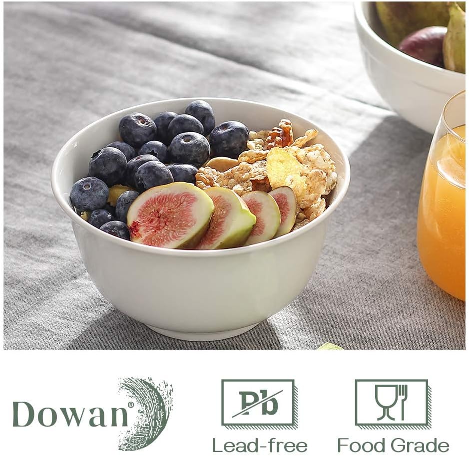 DOWAN 20 OZ Ceramic Soup Bowls & Cereal Bowls - White Bowls Set of 6 for Kitchen - Bowls for Cereal, Soup, Oatmeal, Rice, Pasta, Salad - Dishwasher & Microwave Safe