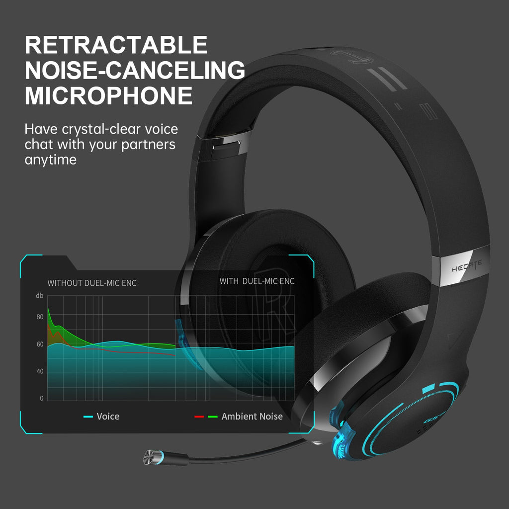 Casque de jeu Bluetooth sans fil Edifier G5BT, casque supra-auriculaire filaire avec micro, lumière RVB, audio haute résolution, coussinets d'oreille doux à mémoire de forme, prise audio 3,5 mm, pour PC, PS5, PS4, Nintendo Switch