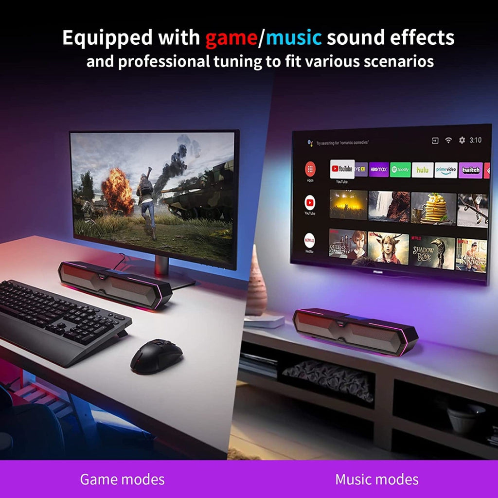 Barre de son pour ordinateur Edifier MG300 : Enceintes gaming PC RVB LED avec microphone – Enceintes alimentées pour ordinateur portable, connexion rapide Bluetooth 5.3 et adaptateur USB pour PC de jeu et ordinateurs de bureau