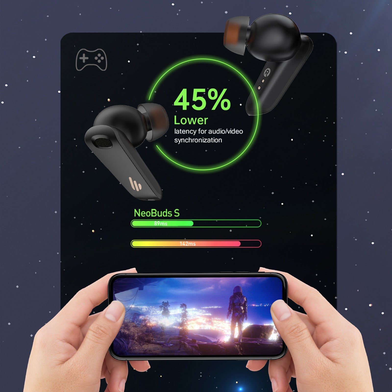 Écouteurs intra-auriculaires sans fil Edifier NeoBuds S avec annulation de bruit, commande tactile Bluetooth 5.2 avec étui de recharge sans fil, écouteurs stéréo sans fil IP54 avec suppression du bruit ambiant pour le sport