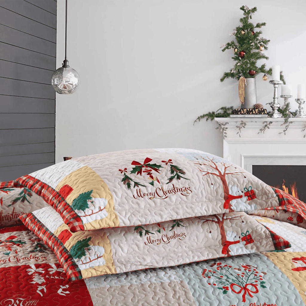 Marcielo Couette de Noël - Boîte aux lettres, Cerf, Bonhomme de neige Motif Literie de Vacances Ensemble de Literie (1 Couette 2 Taies d'oreiller) - B023