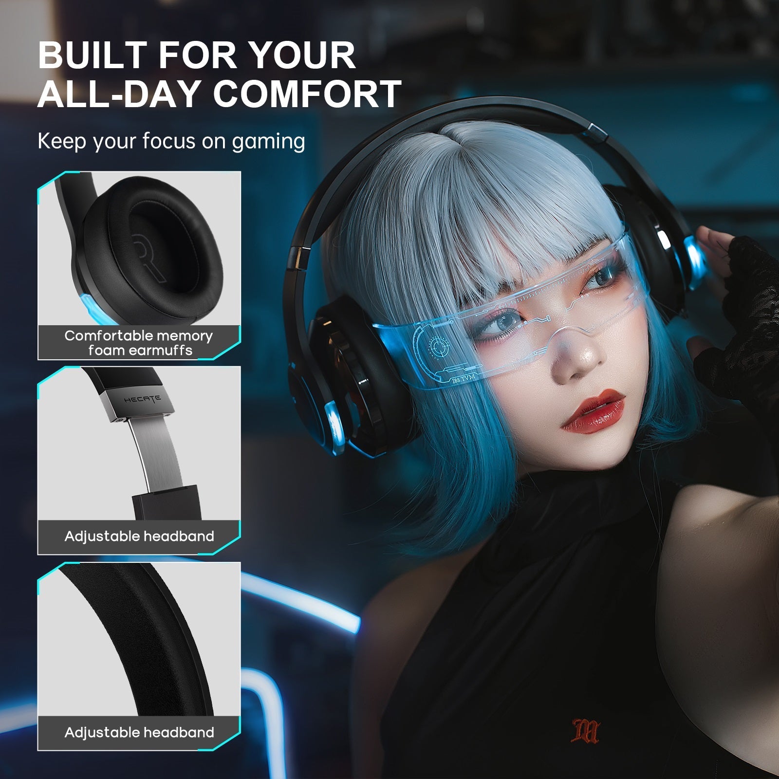 Casque de jeu Bluetooth sans fil Edifier G5BT, casque supra-auriculaire filaire avec micro, lumière RVB, audio haute résolution, coussinets d'oreille doux à mémoire de forme, prise audio 3,5 mm, pour PC, PS5, PS4, Nintendo Switch