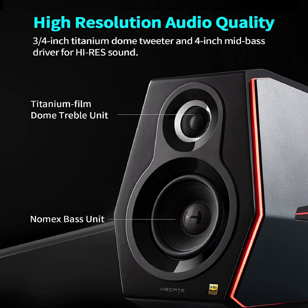 HECATE by Edifier G5000 Bluetooth Computer Gaming Speakers, Hi-Res Audio Wireless Desktop Speakers, 88W RMS Powered, Bluetooth 3.5mm AUX USB Optical Coaxial Inputs, for PC/PS4/PS5/Laptop/TV, RGB Light