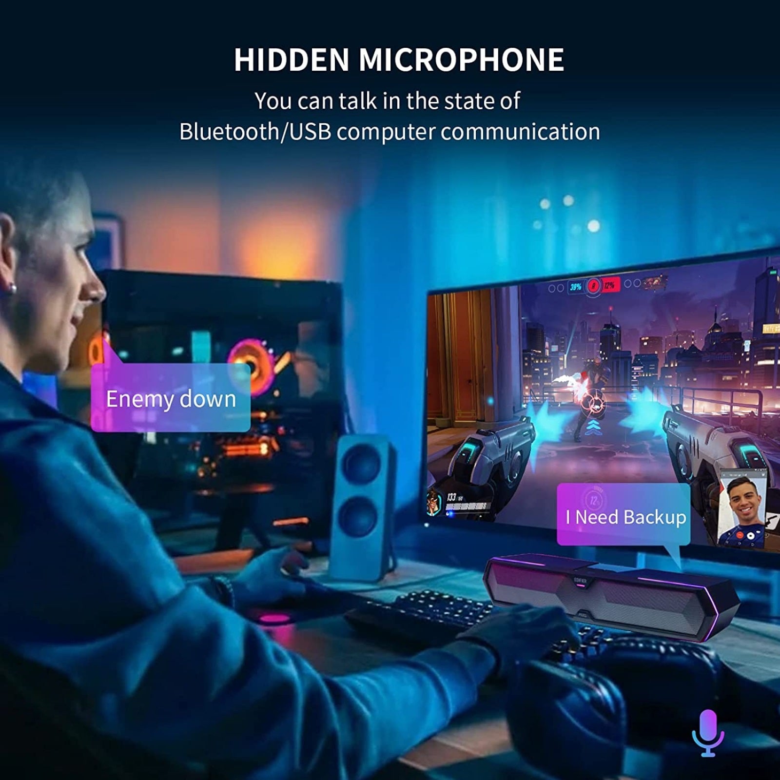 Edifier MG300 Computer Speakers Computer SoundBar: RGB LED Gaming Speakers Computer with Microphone - Powered Laptop Speakers Quick Connection Bluetooth 5.3 & USB Adapter for Gaming & Desktop Speakers