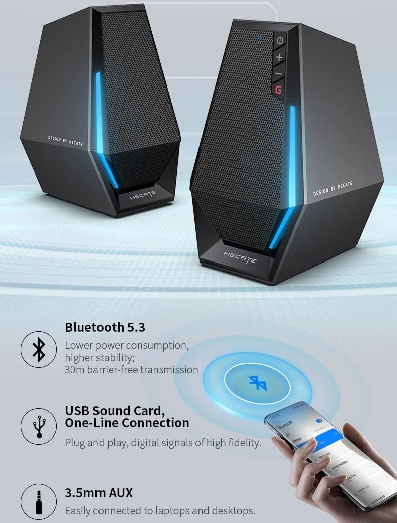 Enceintes d'ordinateur Edifier G1500, enceintes gaming Hecate avec RVB, Bluetooth 5.3, entrée USB, prise en charge de l'entrée auxiliaire 3,5 mm