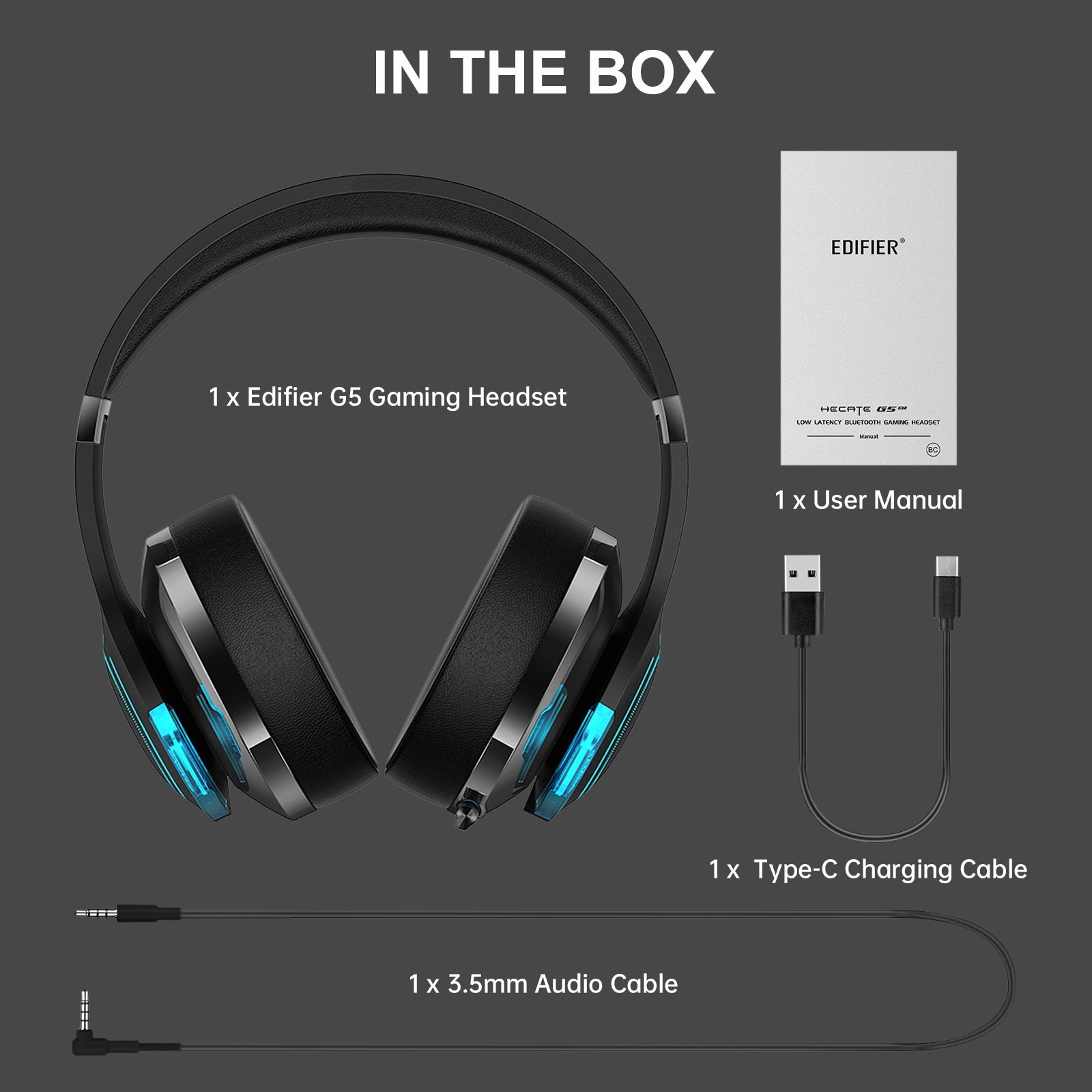 Casque de jeu Bluetooth sans fil Edifier G5BT, casque supra-auriculaire filaire avec micro, lumière RVB, audio haute résolution, coussinets d'oreille doux à mémoire de forme, prise audio 3,5 mm, pour PC, PS5, PS4, Nintendo Switch