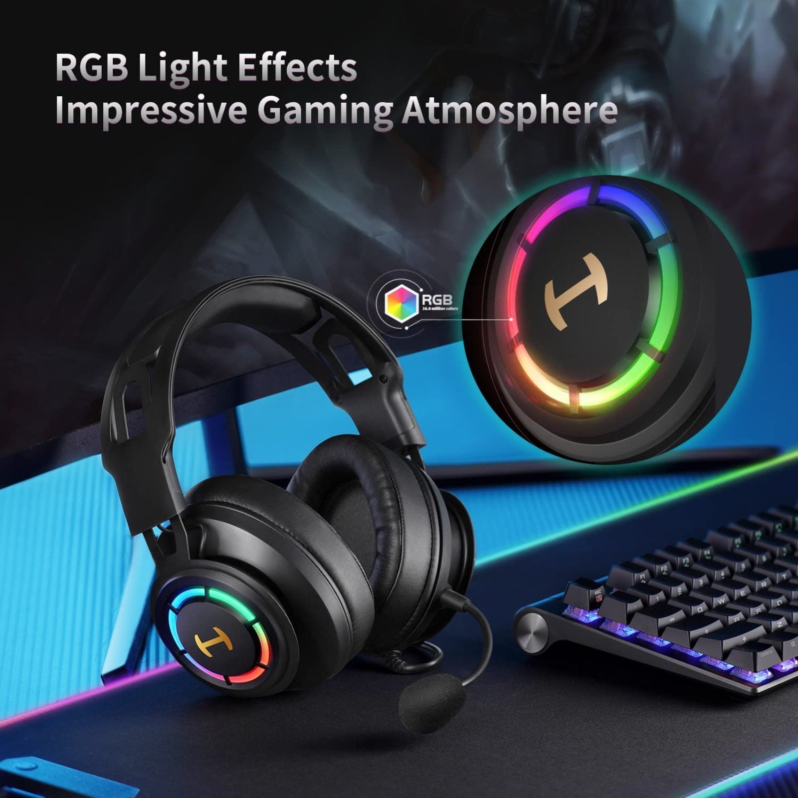 Casque Gaming PC Edifier G35 Qualité Sonore Haute Résolution Casque Circum-auriculaire USB avec Son Surround 7.1, Haut-Parleur Hybride de 50mm, Micro Antibruit ENC, Lumière RGB 16.8m pour PC PS4 Mac Ordinateur Portable de Bureau