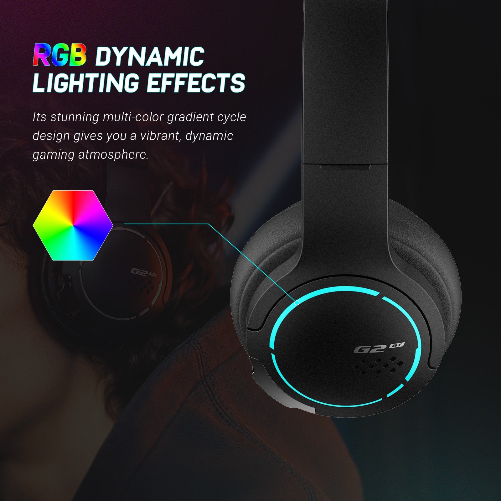 HECATE by Edifier G2BT Gaming Headset, Bluetooth 5.2 Wireless Headphones with 40mm Driver, Deep Bass Stereo Sound, Lightweight Noise Cancelling Over Ear Headphones with Soft Earmuffs, RGB Light