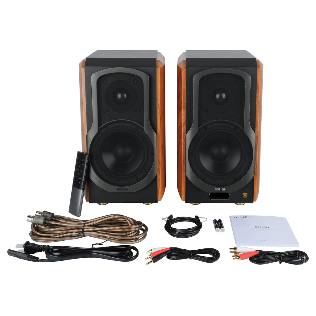 Haut-parleurs d'étagère actifs Edifier WiFi remis à neuf certifiés 2.0, haut-parleur Hi-Fi sans fil, fonctionne avec Alexa, prend en charge AirPlay 2, Spotify Connect, système audio 120W RMS avec Bluetooth/Optique/RCA x 2/Coaxial - S1000W - Paire