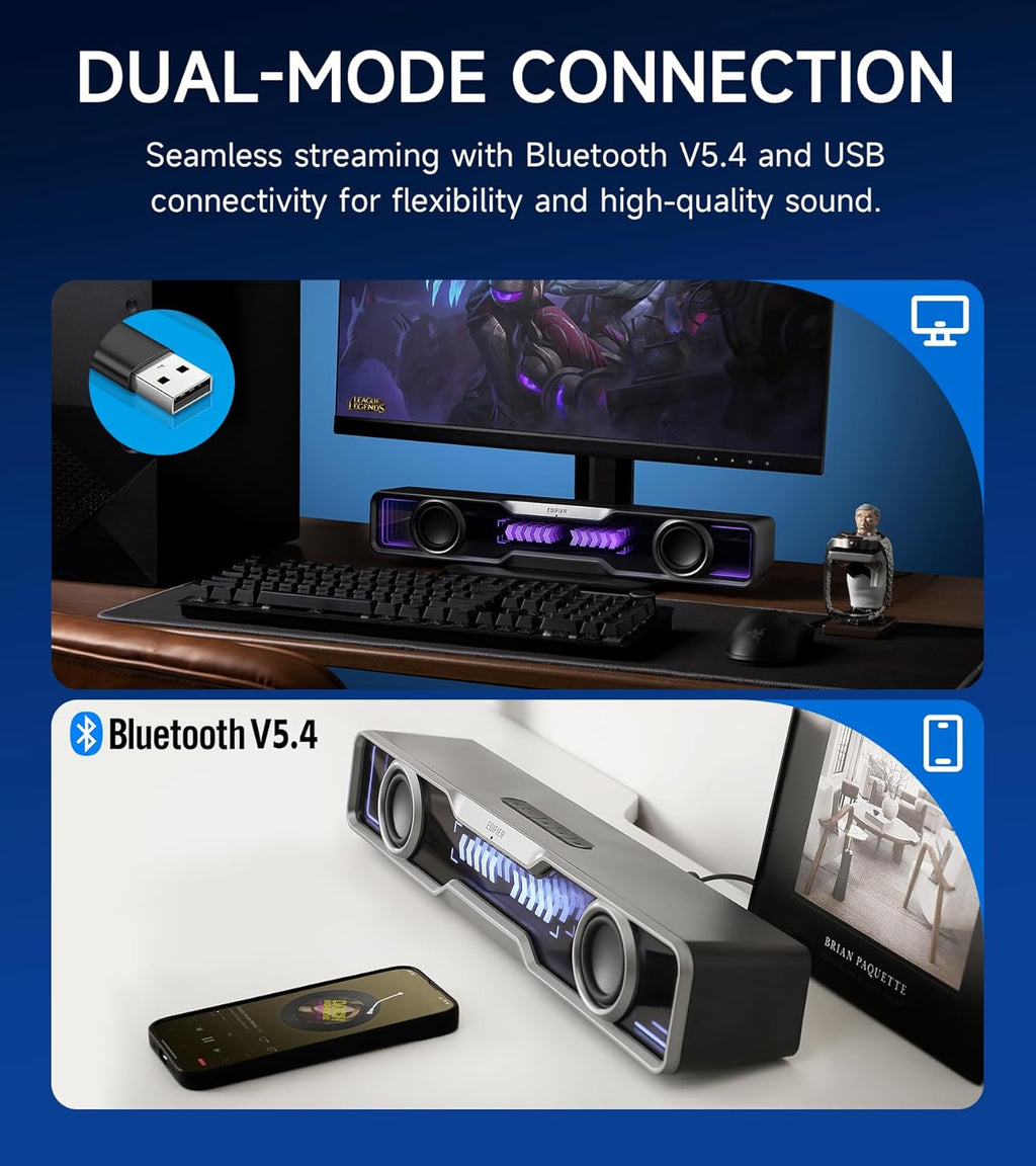 Barre de son multimédia Edifier QS30, Bluetooth V5.4, basses améliorées, microphone intégré avec éclairage dynamique, plusieurs effets sonores, haut-parleur alimenté par USB pour PC de bureau, ordinateur portable, tablettes