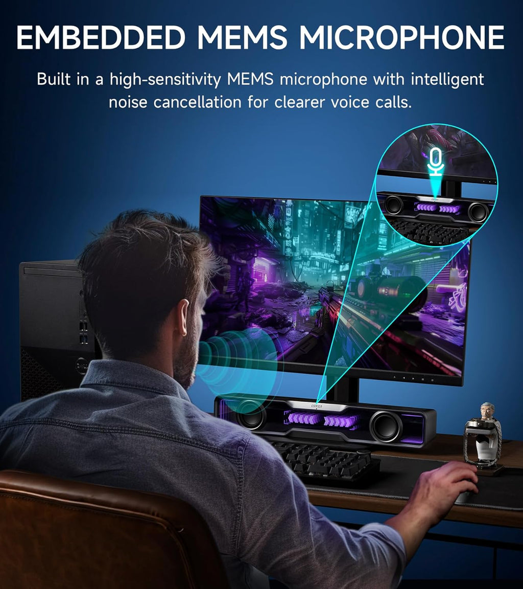 Barre de son multimédia Edifier QS30, Bluetooth V5.4, basses améliorées, microphone intégré avec éclairage dynamique, plusieurs effets sonores, haut-parleur alimenté par USB pour PC de bureau, ordinateur portable, tablettes