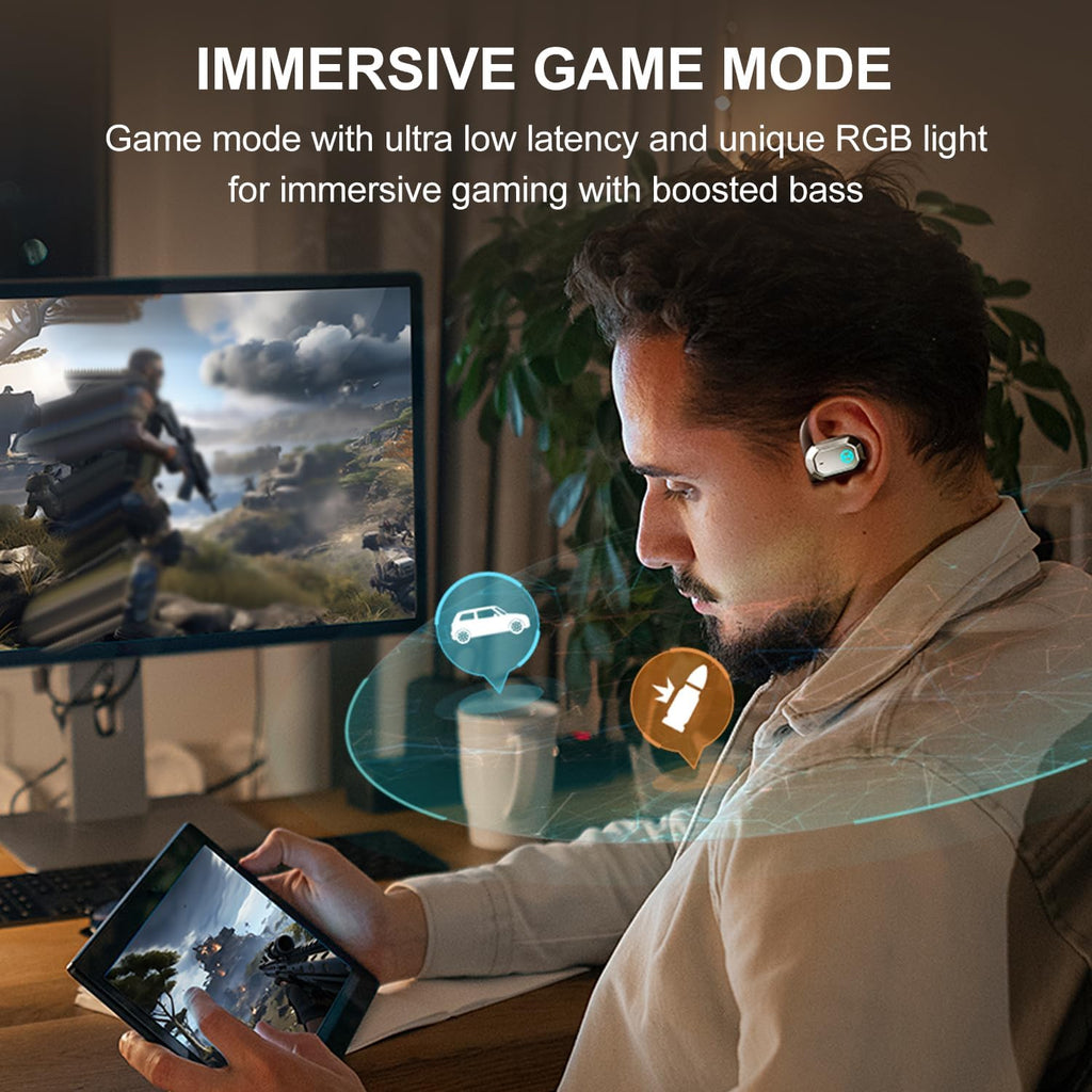 Edifier Air 2 Over Ear Buds with Ear Loops Wireless Bluetooth 5.3, Open Ear Earbuds with Boosted Bass, Built-in ENC Mic, 28H Playtime, 11 RGB Light, Silicone Earhook for Workout Running Gaming