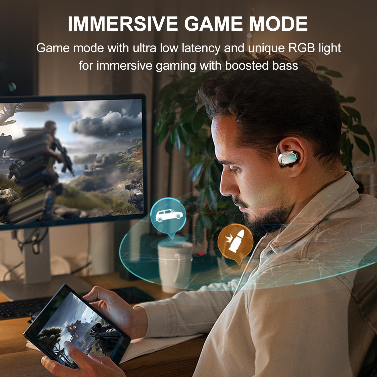 Edifier Air 2 Over Ear Buds with Ear Loops Wireless Bluetooth 5.3, Open Ear Earbuds with Boosted Bass, Built-in ENC Mic, 28H Playtime, 11 RGB Light, Silicone Earhook for Workout Running Gaming