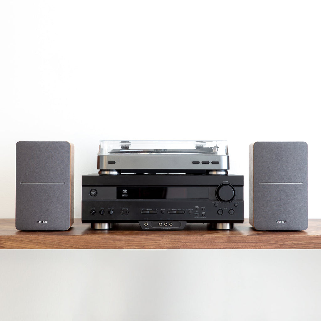 Edifier P12 Passive Bookshelf Speakers - 2-way Speakers with Built-in Wall-Mount Bracket - Wood Color - Pair - Needs amplifier or receiver to operate