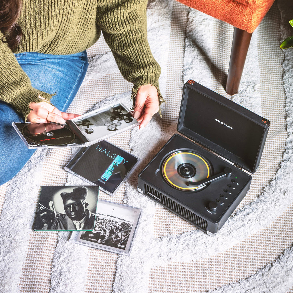 Crosley Cruiser Retro Portable CD Player with Stereo Bluetooth Speakers and FM Radio- Black