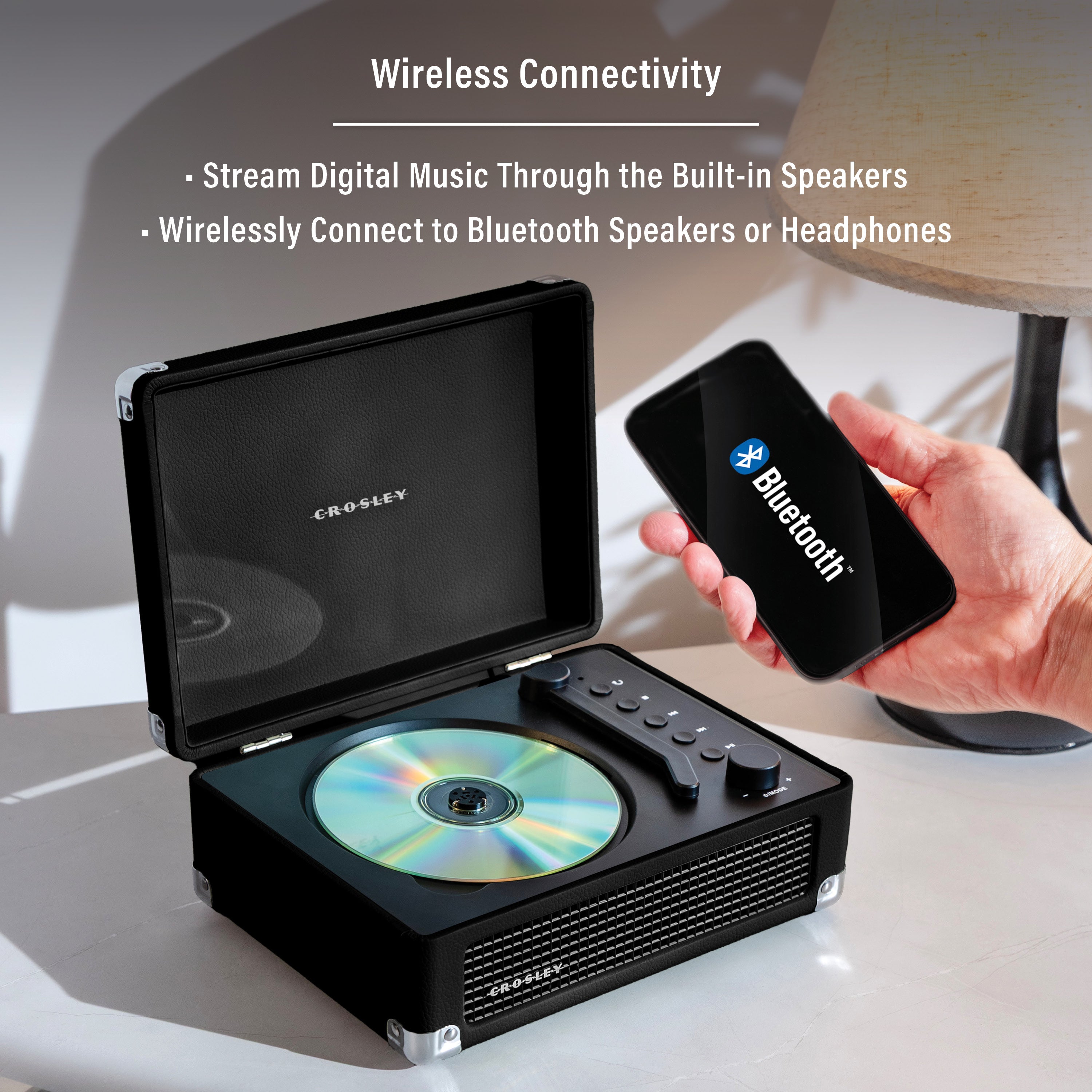 Crosley Cruiser Retro Portable CD Player with Stereo Bluetooth Speakers and FM Radio- Black
