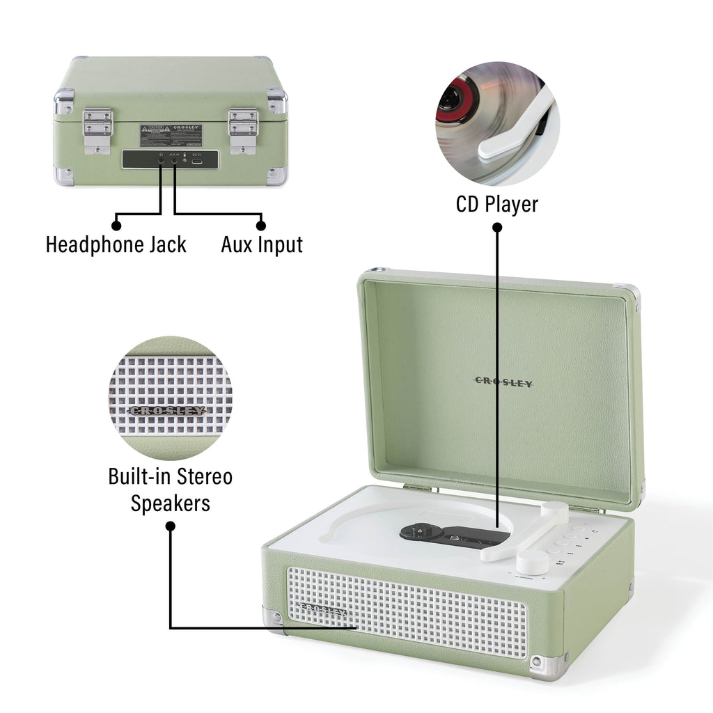 Crosley Cruiser Retro Portable CD Player with Stereo Bluetooth Speakers and FM Radio - Mint