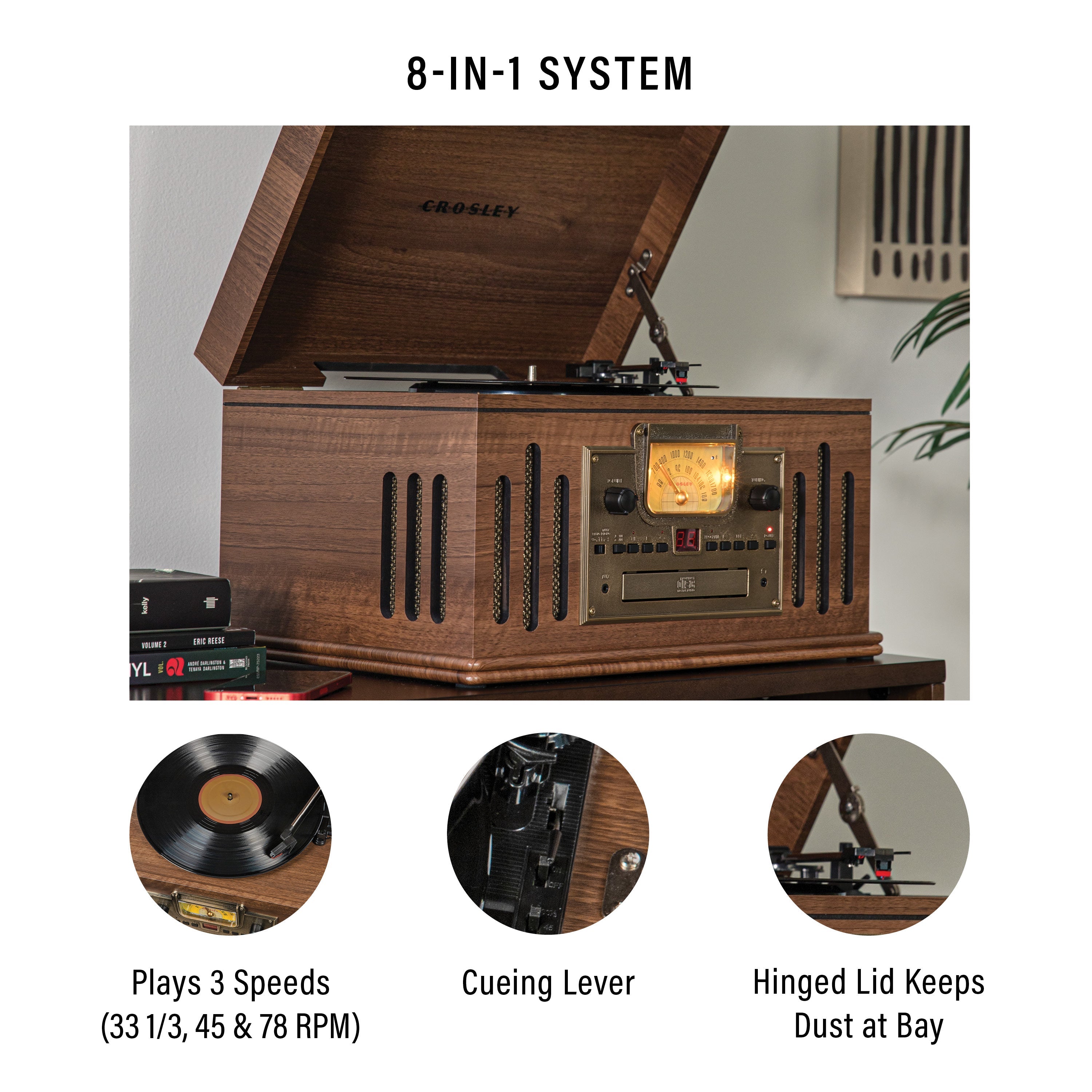 Crosley CR704B-WA Musician 3-Speed Turntable with Radio, CD/Cassette Player, Aux-in and Bluetooth