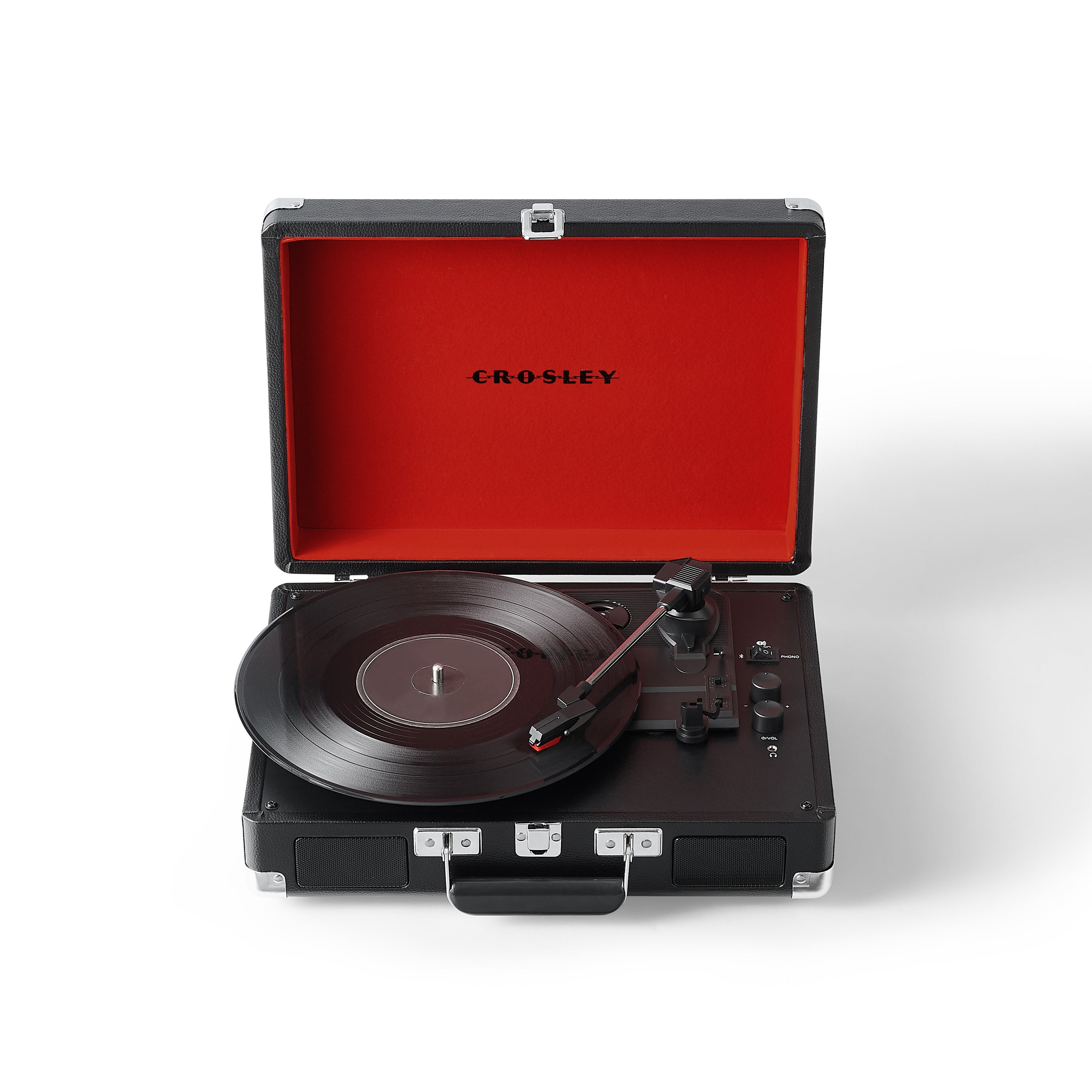 Crosley Cruiser Plus Vintage 3-Speed Bluetooth in/Out Suitcase Vinyl Record Player Turntable - Black/Red