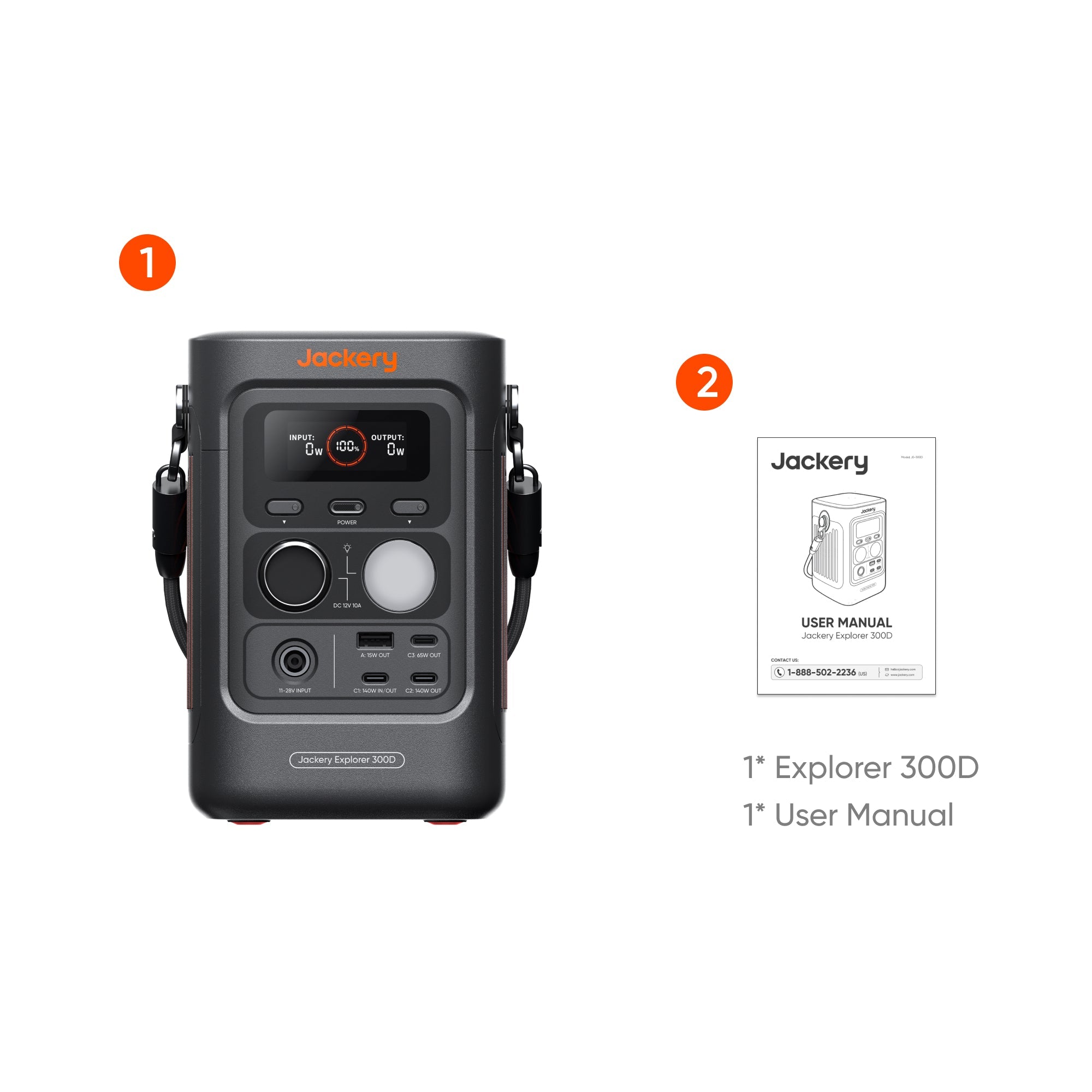 Jackery Explorer 300D Portable Power Station, 288Wh LiFePO4 Battery Solar Generator with 300W AC Outlet, 100W USB-C PD Fast Charging