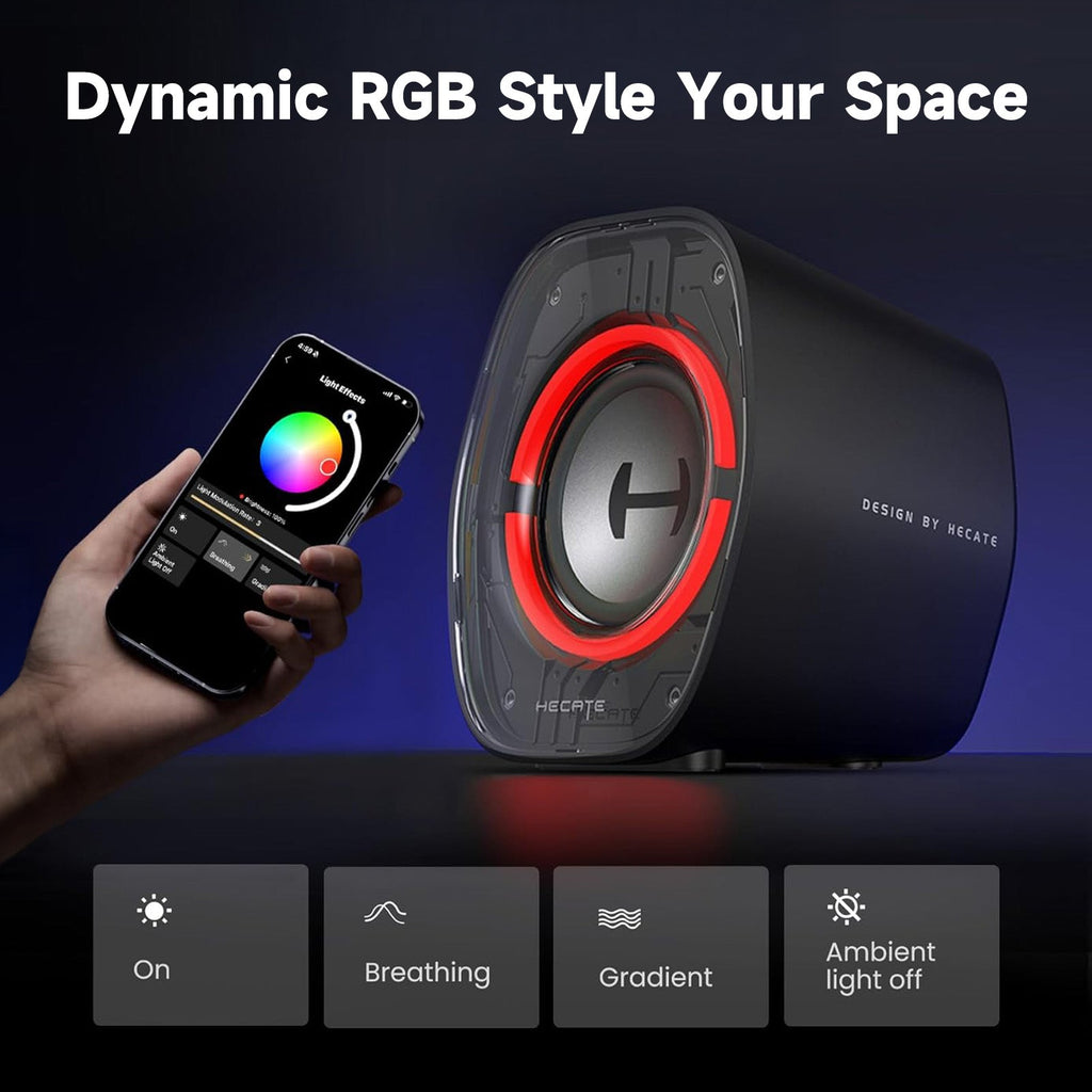 Enceintes d'ordinateur de bureau Edifier G1000 II pour gaming, haut-parleur pleine gamme de 2,5" et basses améliorées, Bluetooth 5.4 USB-C AUX, 9 modes d'éclairage RVB dynamiques pour PC
